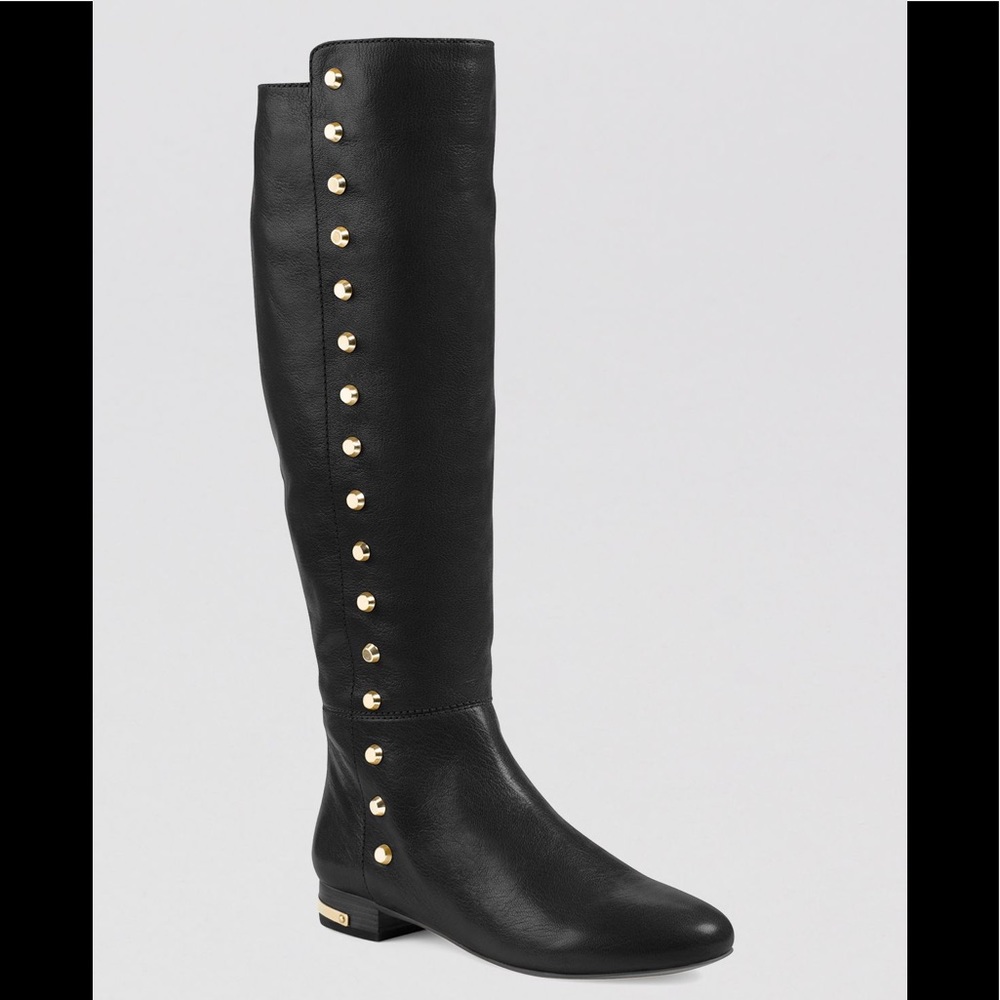 Michael Kors Ailee black leather gold studded knee high boots